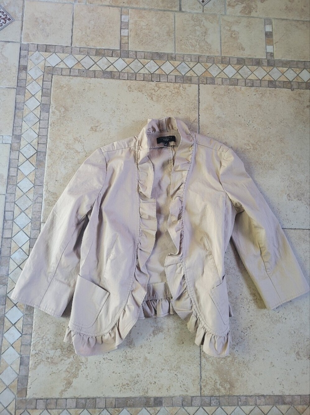 Talbots Beige Ruffle-Trim Open Blazer